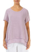 Layered Short Sleeves Lilac Gauze Linen Blouse 1