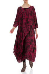 Layered Side Claret Paintwave Silk Bamboo Dress 4