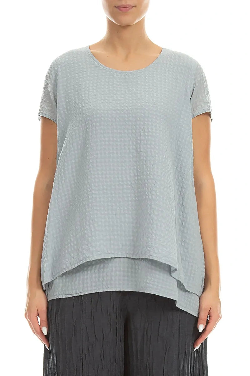 Layered Silver Grey Textured Silk Blouse 1