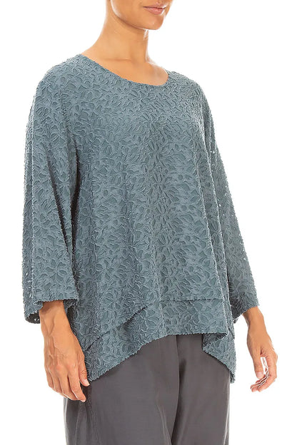 Layered Slate Floral Texture Silk Blouse 3