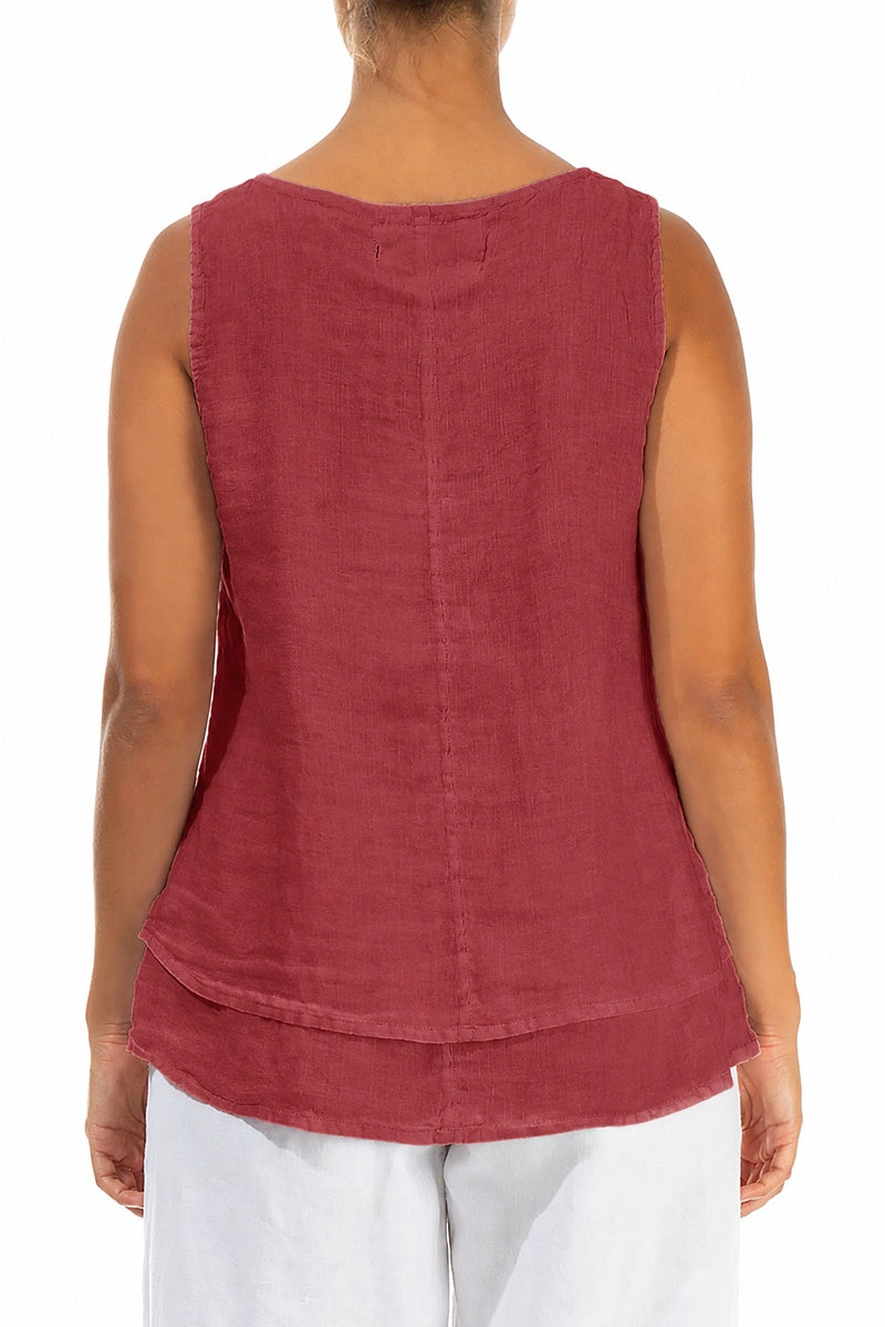 Layered Sleeveless Antique Ruby Gauze Linen Top 2