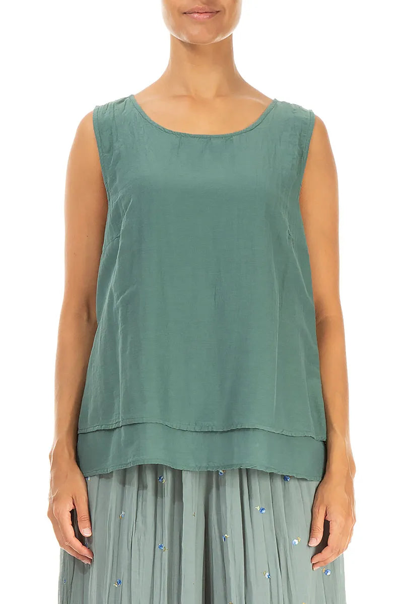 Layered Sleeveless Sage Silk Cotton Top 1