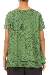Layered Spring Green Feathers Silk Cotton Blouse 2