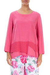 Layered Textured Hem Raspberry Silk Linen Blouse 1
