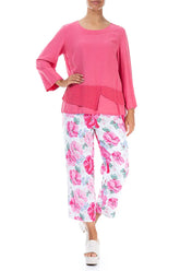 Layered Textured Hem Raspberry Silk Linen Blouse 4