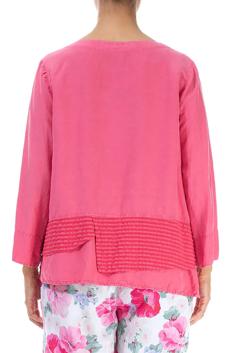 Layered Textured Hem Raspberry Silk Linen Blouse 2
