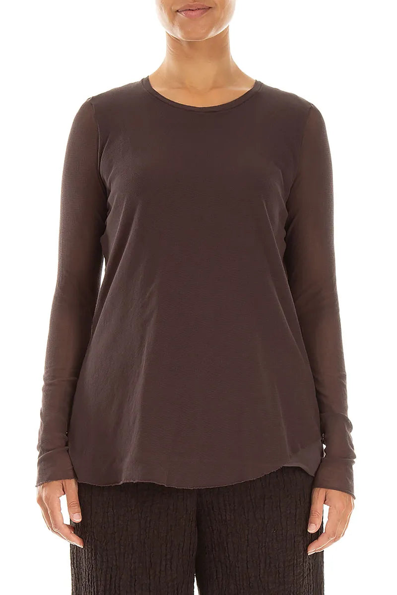 Layered Truffle Brown Mesh Cotton Top