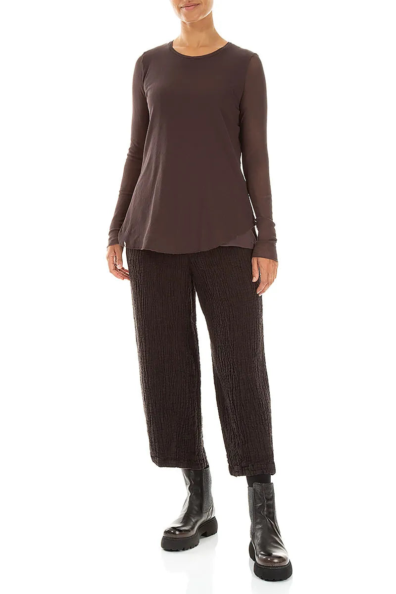 Layered Truffle Brown Mesh Cotton Top