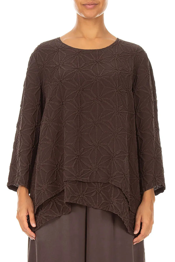 Blouse superposée brun truffe en Soie texturée