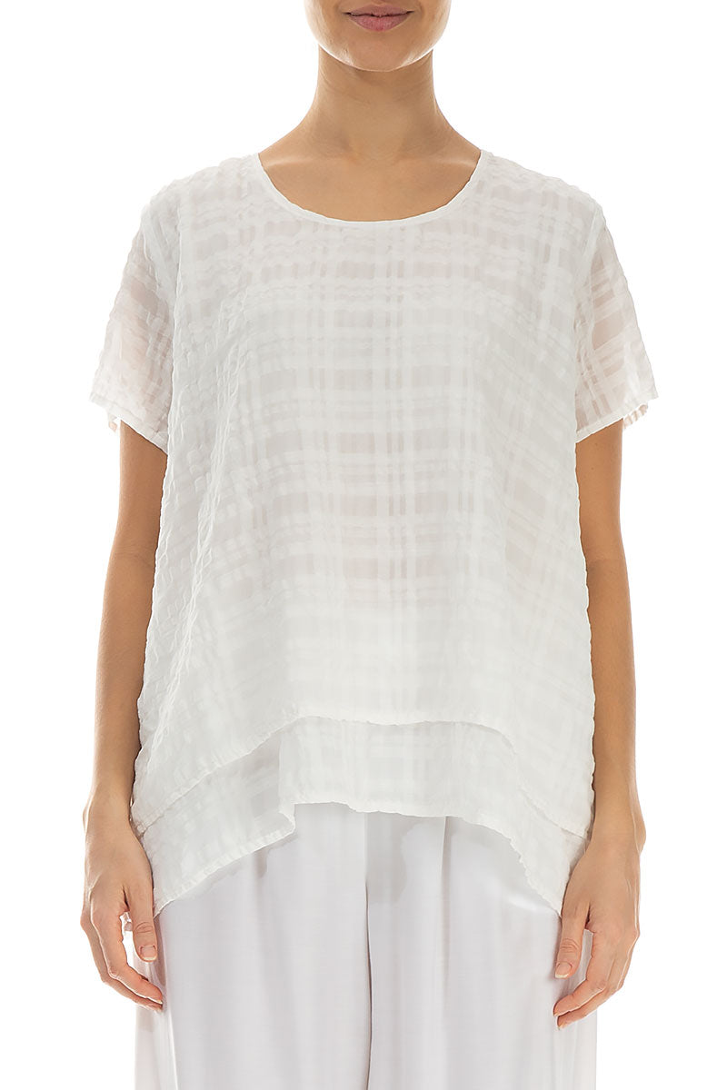 Layered White Checkered Silk Cotton Blouse 1