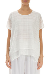 Layered White Checkered Silk Cotton Blouse 1