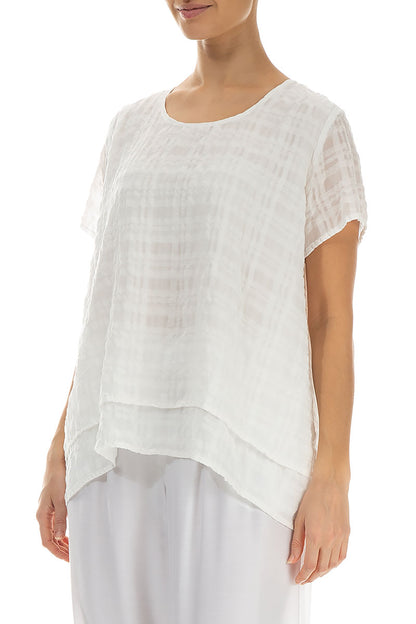 Layered White Checkered Silk Cotton Blouse 3