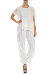 Layered White Checkered Silk Cotton Blouse 4