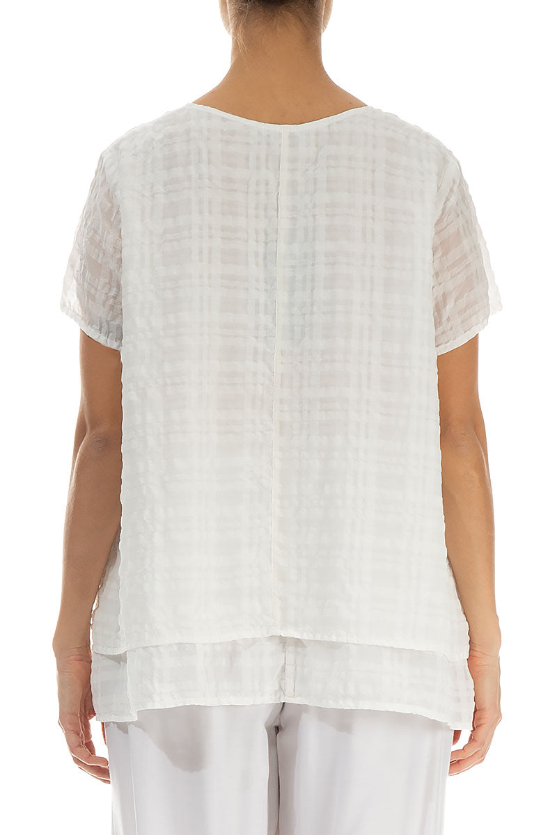 Layered White Checkered Silk Cotton Blouse 2