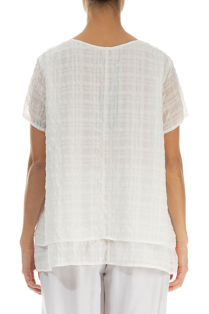 Layered White Checkered Silk Cotton Blouse 2