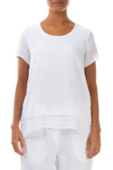 Layered Short Sleeves White Gauze Linen Blouse 1