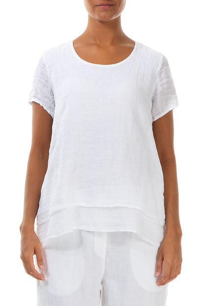 Layered Short Sleeves White Gauze Linen Blouse 1