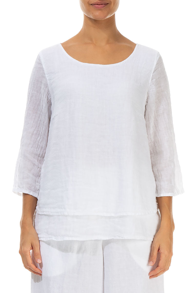 Layered White Gauze Linen Blouse 1