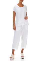 Layered Short Sleeves White Gauze Linen Blouse 4
