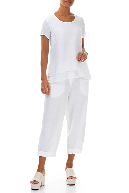 Layered Short Sleeves White Gauze Linen Blouse 4