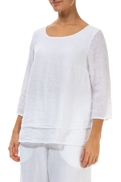 Layered White Gauze Linen Blouse 3