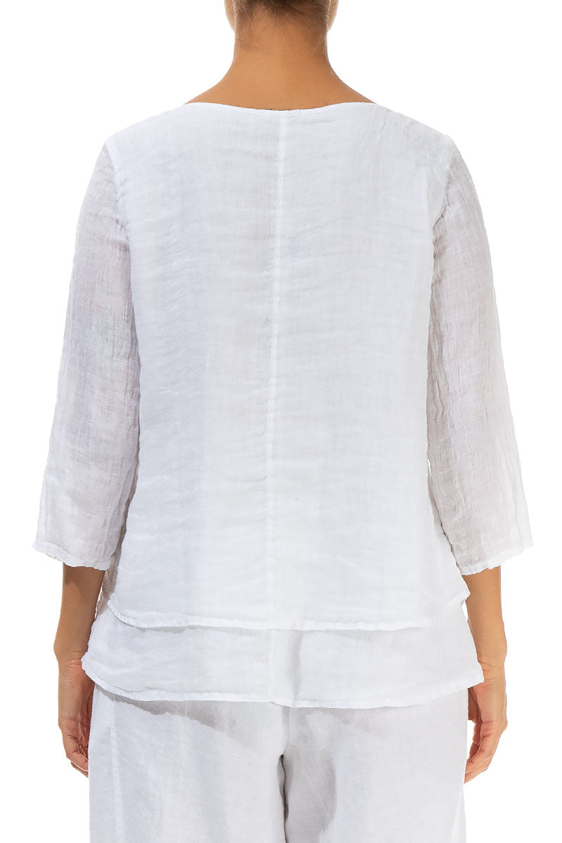 Layered White Gauze Linen Blouse 2