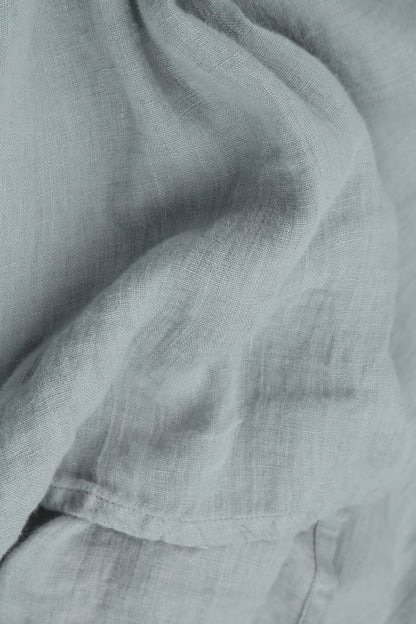 Layered Short Sleeves Silver Grey Gauze Linen Blouse 5