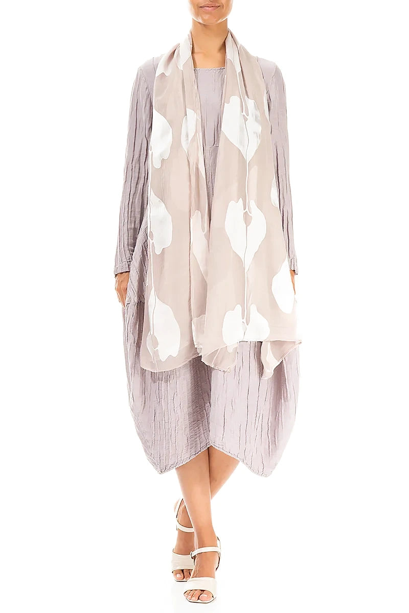 Leaves Beige Silk Scarf 2