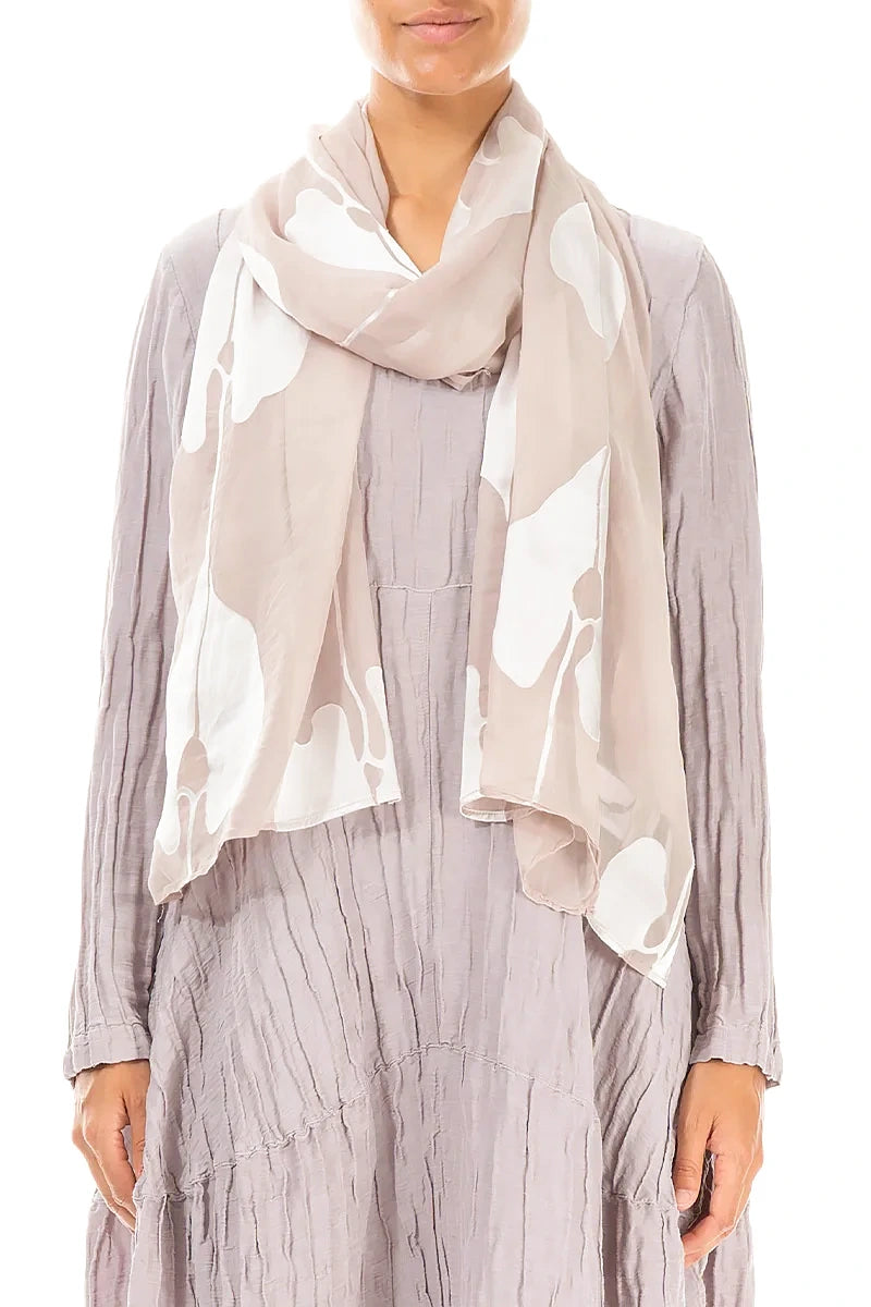 Leaves Beige Silk Scarf 1