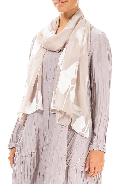 Leaves Beige Silk Scarf 3