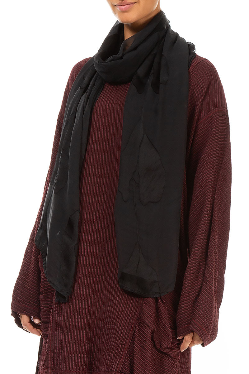 Devoré Leaves Black Silk Scarf 3