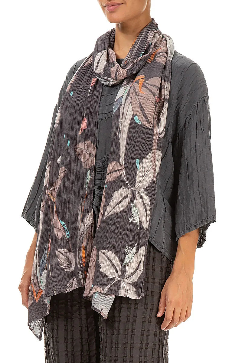Leaves Crinkled Silk Viscose Scarf 3