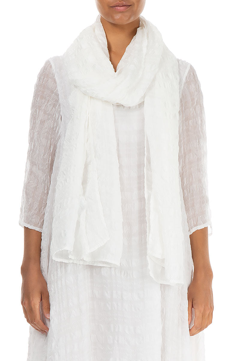 Lightweight White Textured Silk Scarf 1