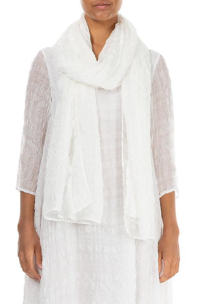 Lightweight White Textured Silk Scarf 1