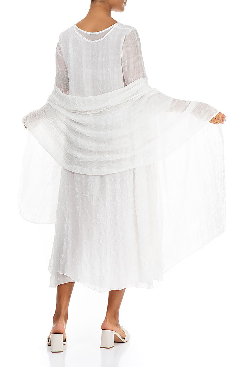 Lightweight White Textured Silk Scarf 4