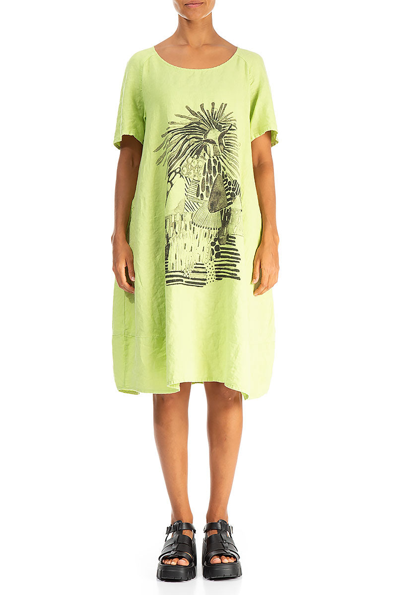 Lime Artique Linen Midi Dress 1