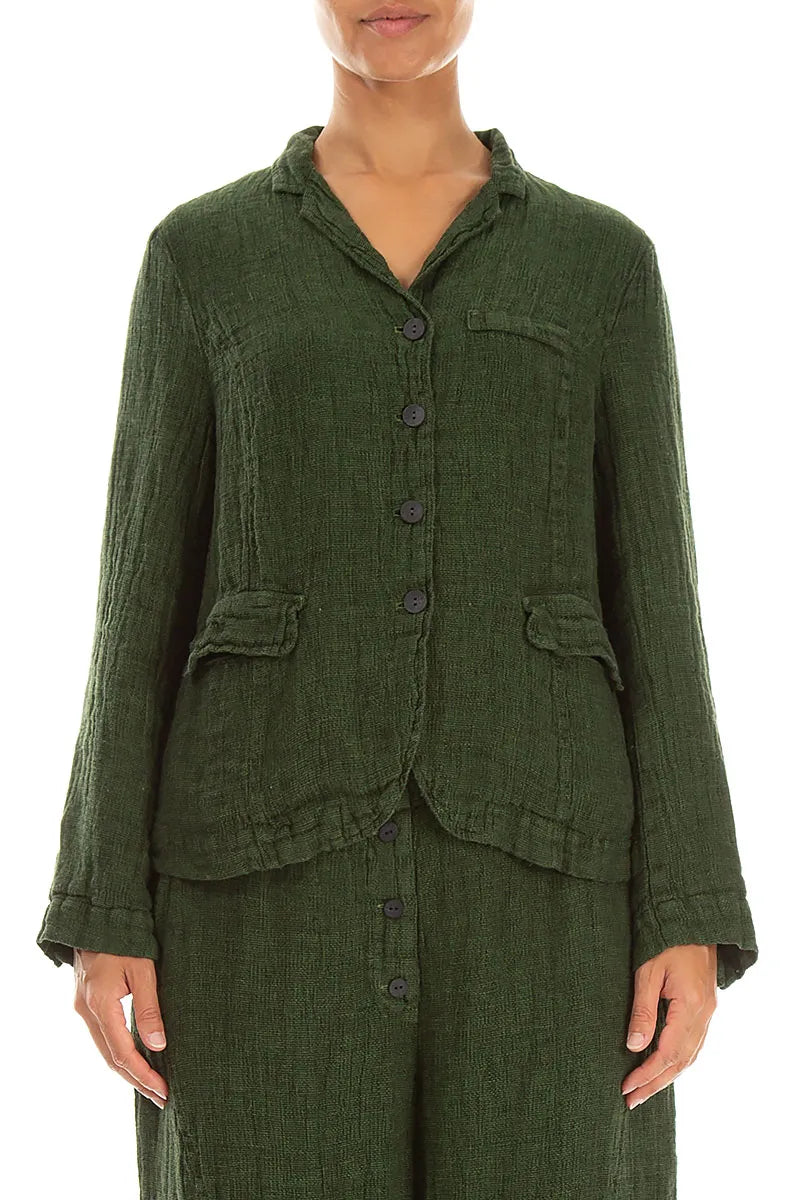Lined Shamrock Green Mélange Linen Jacket 1