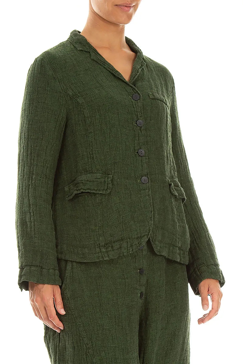 Lined Shamrock Green Mélange Linen Jacket 3