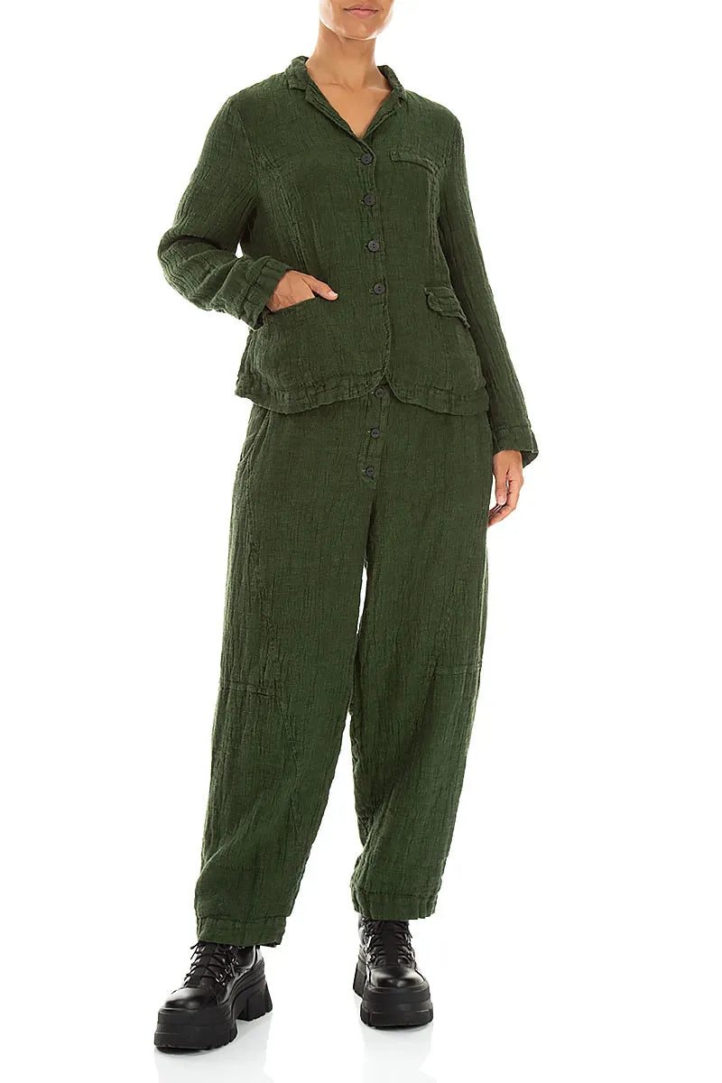 Lined Shamrock Green Mélange Linen Jacket 4