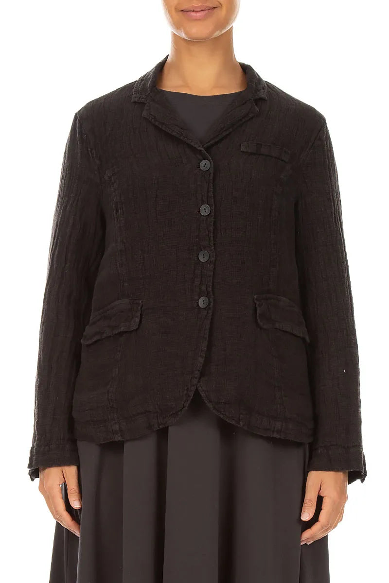Lined Truffle Brown Mélange Linen Jacket 1