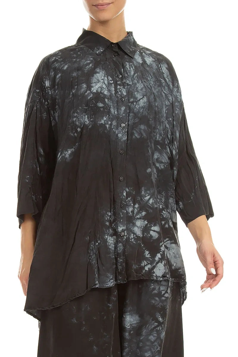 Loose Liquid Charcoal Crumpled Pure Silk Shirt 4
