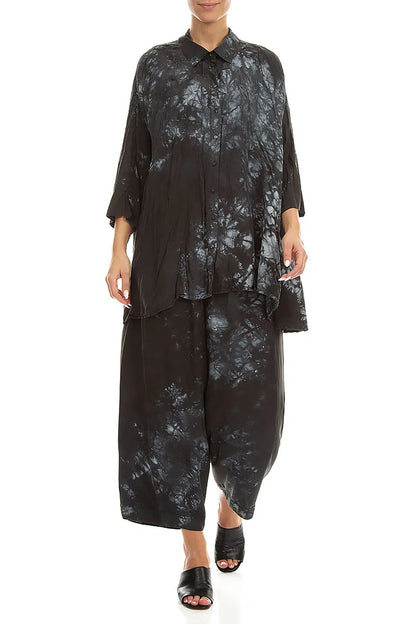 Loose Liquid Charcoal Crumpled Pure Silk Shirt 5