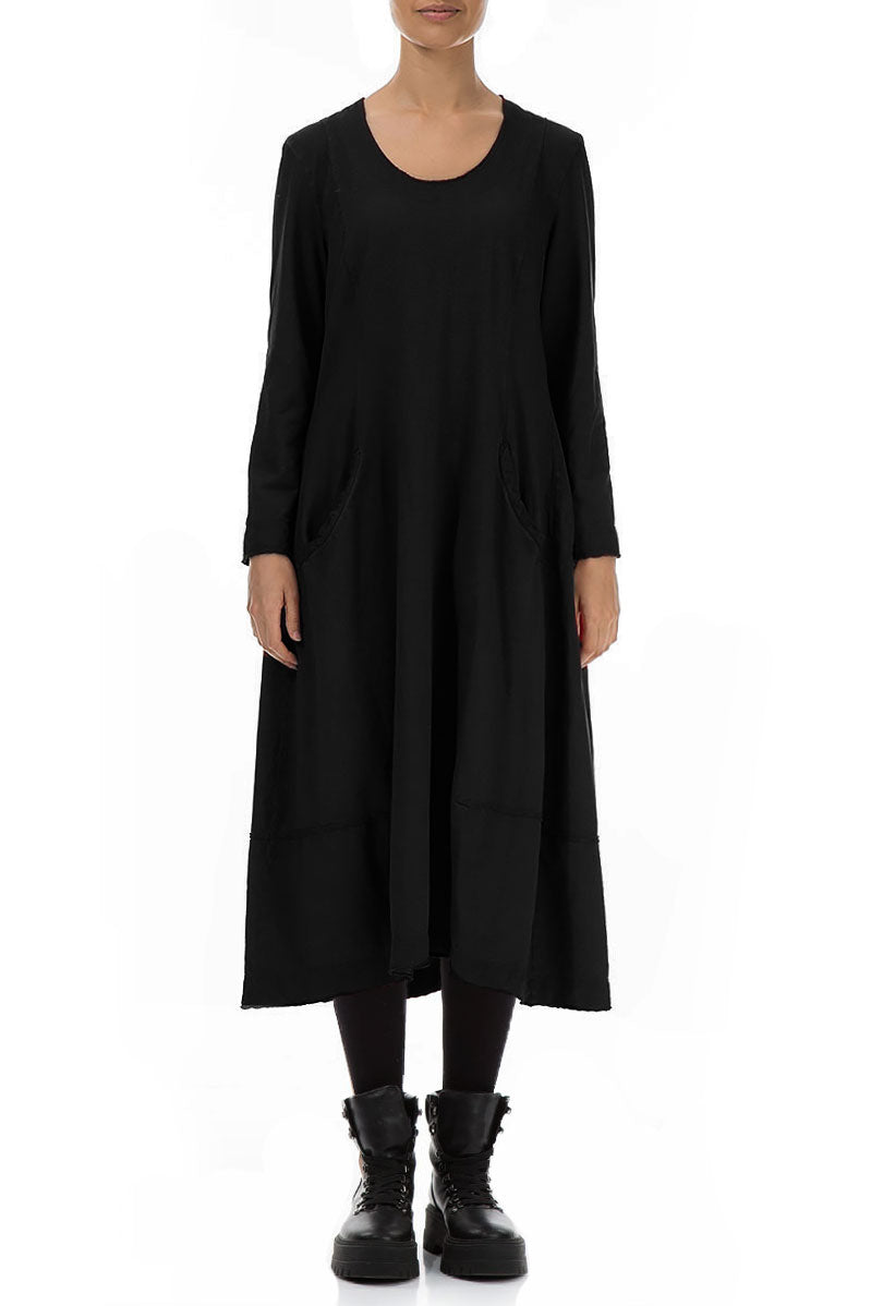 Long Flared Black Cotton Dress 1