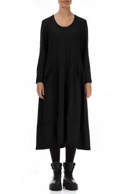 Long Flared Black Cotton Dress 1