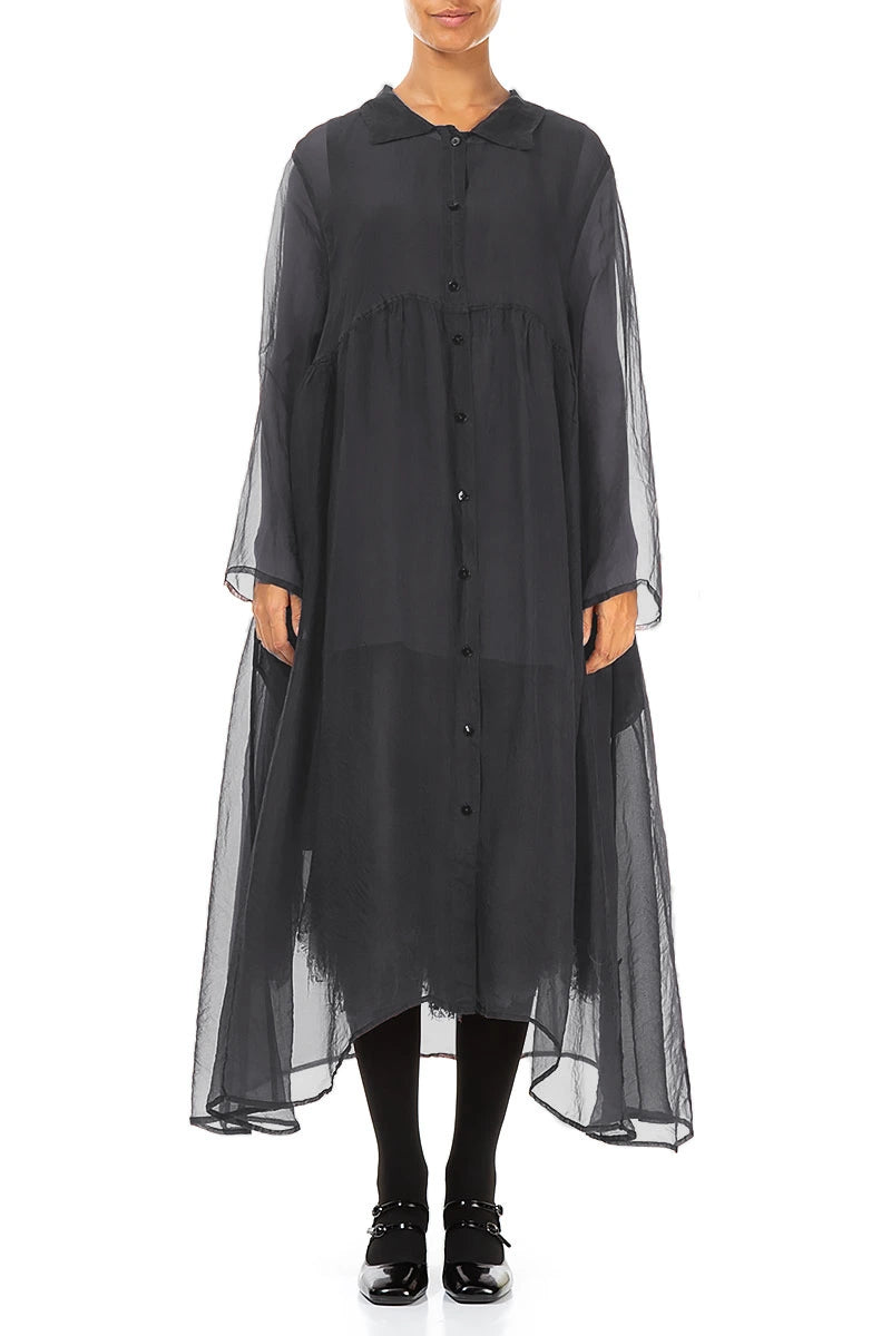 Long Black Silver Silk Chiffon Jacket 1