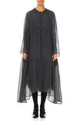 Long Black Silver Silk Chiffon Jacket 1