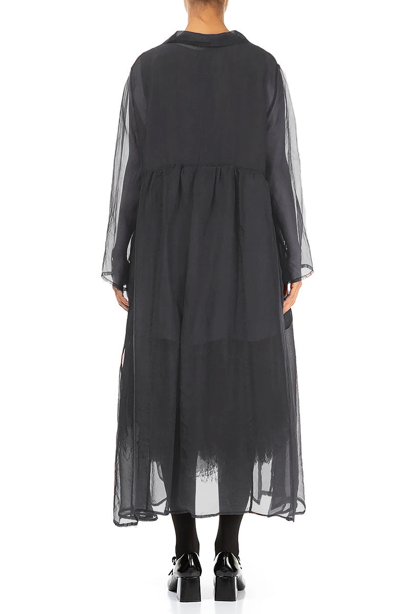 Long Black Silver Silk Chiffon Jacket 2
