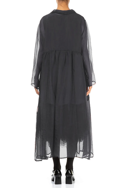 Long Black Silver Silk Chiffon Jacket 2