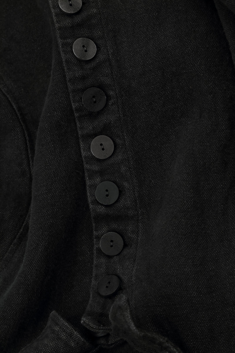 Long Buttonline Black Heavy Linen Jacket