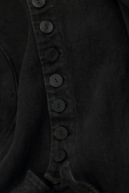 Long Buttonline Black Heavy Linen Jacket
